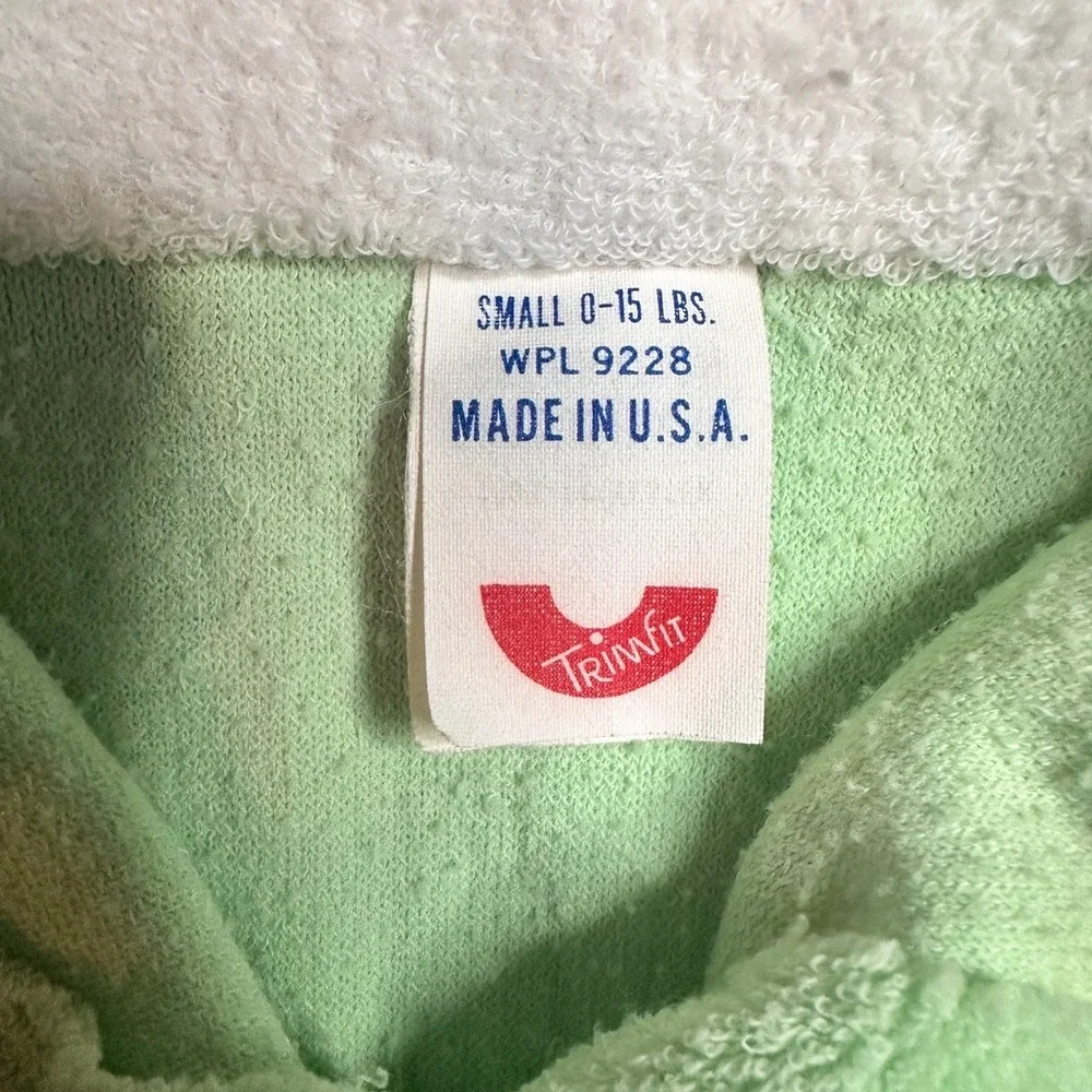 Vtg 70s Trimfit Sleeper Terry Cloth Green Mouse Applique Baby Small‎ 0-15 Lbs